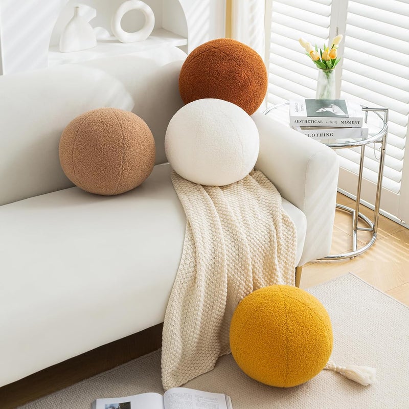 Gerlisay 11.8 inch Ball Pillow Nordic Round Throw Pillows Boucle Ball Pillow Sphere Shaped Pillow Round Decorative Pillow for Couch, Sofa, Bedroom (Khaki, 11.8 inch) - Image 3